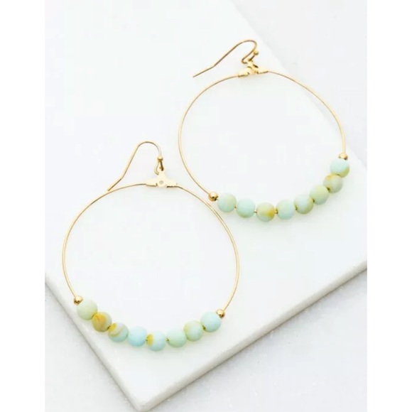 Jewelry - Amazonite Natural Stone Bead Gold Hoop Earrings